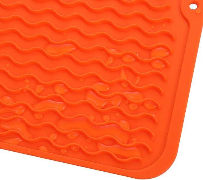 Silicone Dish Drying Mat for Multiple Usage,Easy clean,Eco-friendly,Heat-resistant Silicone Mat for Kitchen Counter or Sink,Refrigerator or drawer liner Orange L 16 inches x 12 inches - Bloomnest