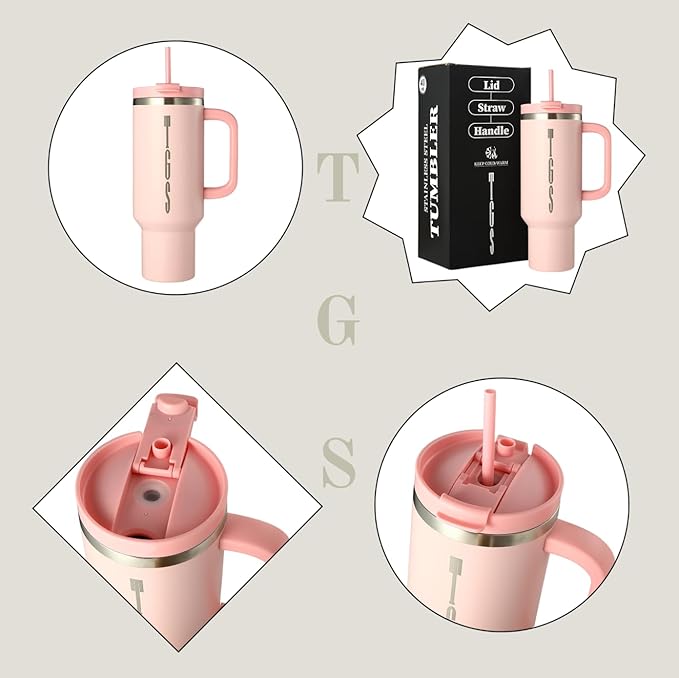 Stainless Steel Insulated Tumbler with Handle Lid and Straw, 40oz Keeps Drinks Cold for 12 Hours or hot for 8 Hours, Vacuum Insulated Water/Coffee/Tea Bottle for Home/Office/Car/Travel-Gift - Bloomnest
