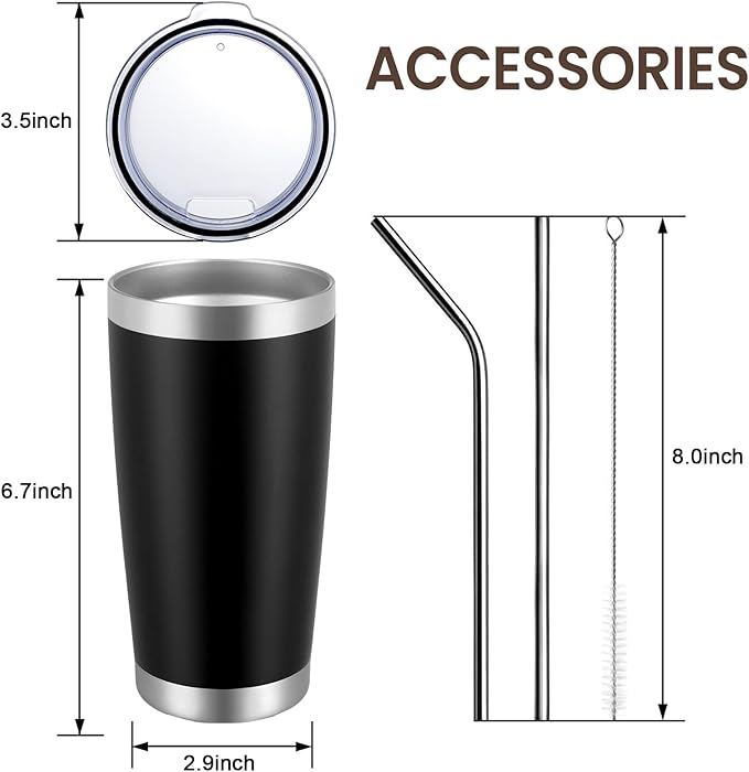 MEWAY 20oz Tumbler Cup Double Wall Vacuum Insulated Travel Mug Bulk, Stainless Steel Tumblers with Lid and Straw, Durable Powder Coated Coffee Cups for Cold & Hot Drinks (Black, 1) - Bloomnest