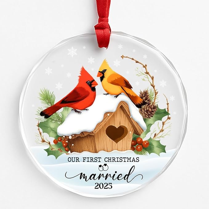 First Married Glass Ornament โ Handcrafted Hanging Decoration, Elegant Keepsake with Unique First Married Design, for Home, Holiday Tree, or Special Occasion - Bloomnest