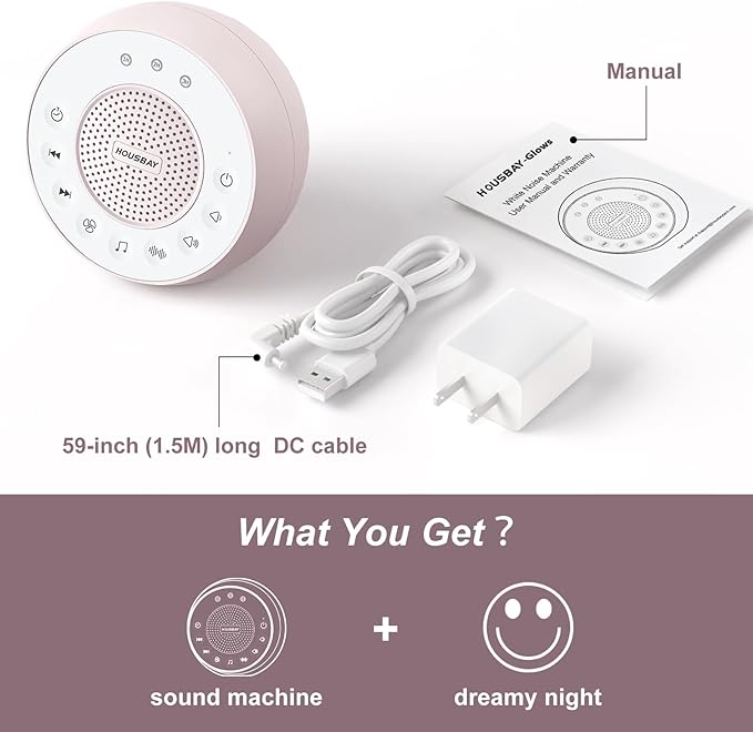Housbay White Noise Machine with 31 High Fidelity Soothing Sounds, 5W High Power Loud Enough Speaker, Easy Volume Control, Sleep Timer, Sound Machine for Baby, Kids, Adults, Light Sleeper - Bloomnest