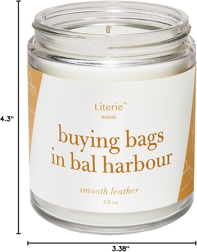 Literie Miami Inspired Scented Candle: Buying Bags in Bal Harbor - Smooth Leather Scent, 7.5oz, 40 Hour Burn, Vegan Soy & Coconut Blend Candle for Home Decor, Gift for Women & Men - Bloomnest
