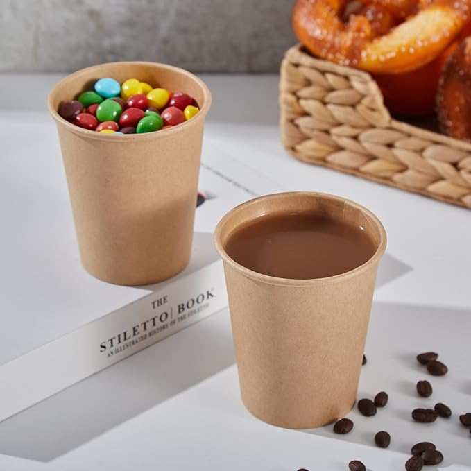SIUQ 400 Pack 8 oz Kraft Paper Cups, Unbleached Disposable Paper Coffee Cups, Thickened Hot/Cold Beverage Drinking Cup for Party, Home, Cafes, Bistros, Businesses (Brown) - Bloomnest