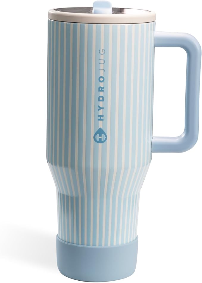 HydroJug Traveler - 32 oz Water Bottle with Handle & Flip Straw - Fits in Cup Holder, Leak Resistant Tumbler-Reusable Insulated Stainless Steel & Rubber Base - Gifts for Women & Men, Cape Cod - Bloomnest