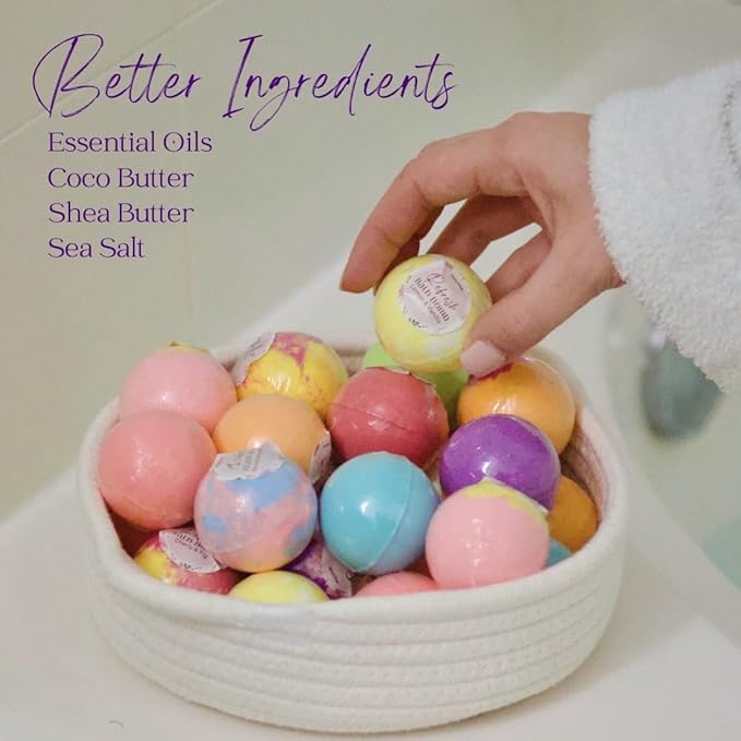 EvolutionUSA Refresh Bath Bombs for Women, 24 Lush Bath Bombs Mini Sized, Luxurious Womens Gift for Mother's Day, Easter, Birthday or Self Care, Luxurious & Relaxing Bathbombs, Womens Bath Balls - Bloomnest