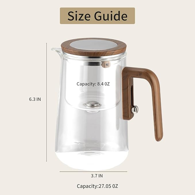 Tea Pot, Water Separation Glass Teapot with Wooden Handle, Witchcraft Magical Teapot, Glass Tea pot with Infuser Strainer, Magic Tea Pot (800ML) - Bloomnest