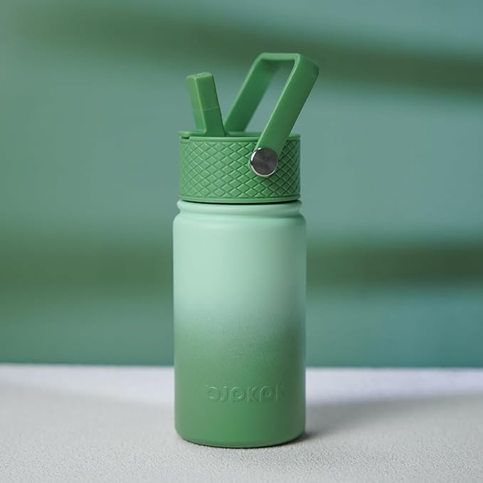 BJPKPK Insulated Water Bottle with Straw Lid, 15oz Cute Water Bottles, Stainless Steel Metal Thermo, Reusable BPA Free Leak Proof Tumblers, Cups,Forest Green - Bloomnest