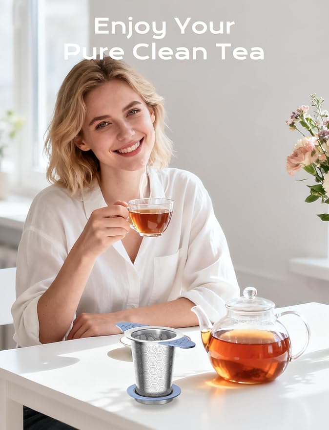 Tea Infuser for Loose Leaf Tea,Stainless Steel Tea Infuser with Heat Proof Silicone Handles,Extra Fine Mesh Tea Strainers Filter Fine Tea Leaves Effectively,Fits TeaPots/Mugs - Bloomnest