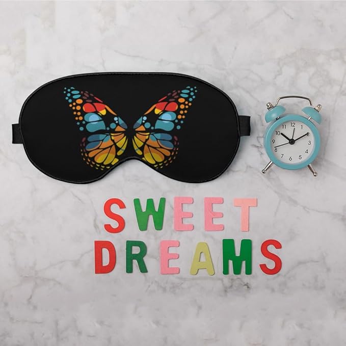 Red Blue Yellow Butterfly Silk Eye Mask Sleep Mask Exquisite Mysterious Butterfly Black Eye Mask with Adjustable Strap Lightweight for Women Work Travel Night Sleep - Bloomnest