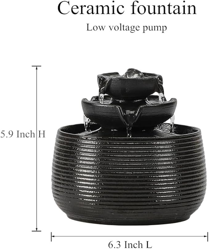 Outdoor and Indoor Water Feature Fountain Waterfall Tabletop Desktop mini Ceramic Garden Fountain (Black A172) - Bloomnest