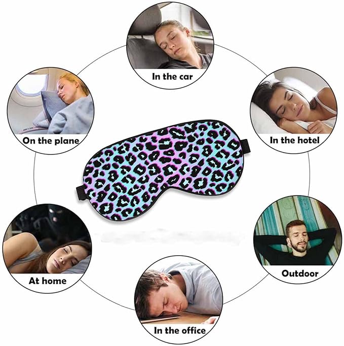 Leopard Sleep Eye Mask Animal Skin Retro 1980-1990'S Fashion Trendy Neon Colors Men Women Sleep Mask with Adjustable Strap Eye Cover Eye Shade for Travel, Nap,Meditation - Bloomnest