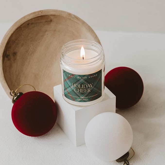 Sweet Water Decor Holiday Cheer Christmas Scented Candles - Christmas Stocking Stuffers Soy Candles with Citrus Scent - Christmas Candles with 40 Hours Burn Time - 9Oz Gold Lid Clear Jar Wax Candles - Bloomnest