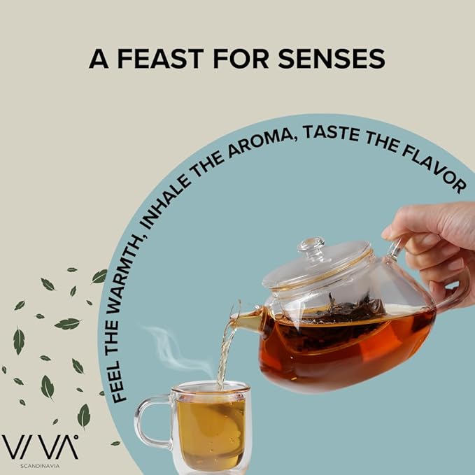 Viva Nicola All Borosilicate Glass Teapot with Tea Included, Lid, with Removable Infuser for Loose Leaf Tea - No Metal Or Plastic for The Perfect Brew, 25oz Tea Maker, Stove Top Safe, No Drip Spout - Bloomnest