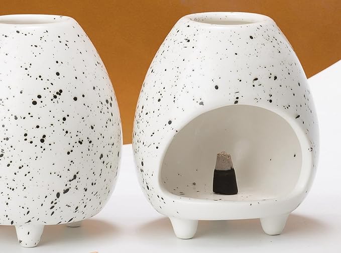 Palo Santo Holder Burner, Handcrafted Ceramic Incense Holder Burner and Ash Catcher for Palo Santo Sticks or sage Bundles, Smudge Bowl, Meditation Home Decor (Speckled White) - Bloomnest
