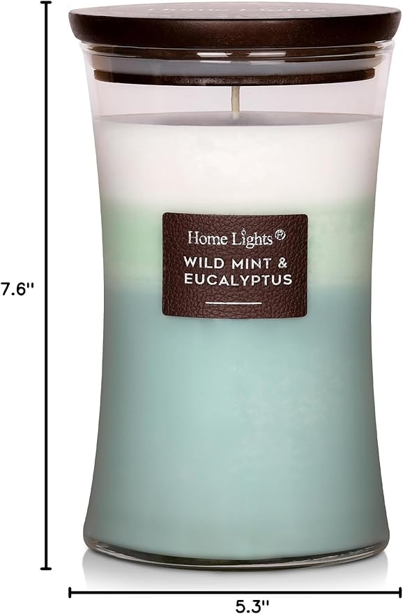 HomeLights 3-Layer Candles for Home Scented, 21.52 OZ Natural Soy Wax Scented Candles Burns Up to 100 Hours, Large Jar, Wild Mint & Eucalyptu - Bloomnest