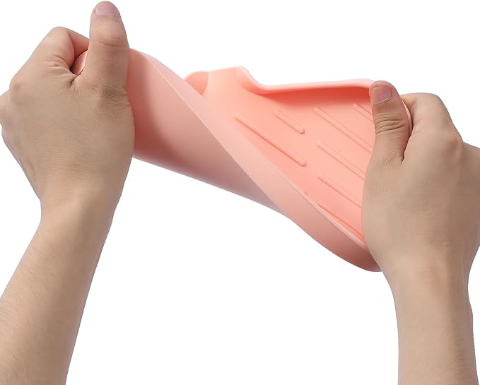 Silicone Bathroom Soap Dishes with Drain Spout-Bathroom and Kitchen Sink Organizer,Sponge Holder,Dish Soap Tray,Perfect for Dispenser,Scrubber,Bottle,Cup on Sink or Counter-Pink 9.6"×5.3" - Bloomnest