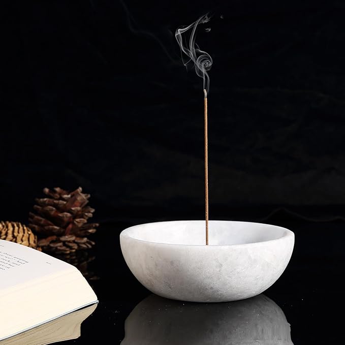 Koville Natural Marble Incense Holder, Incense Holder for Sticks with 9 Holes, Handmade Incense Burner Ash Catcher for Meditation Yoga SPA, Balsam Fir/Palo Santo/Sage/Cone (Grigio Fantasy) - Bloomnest