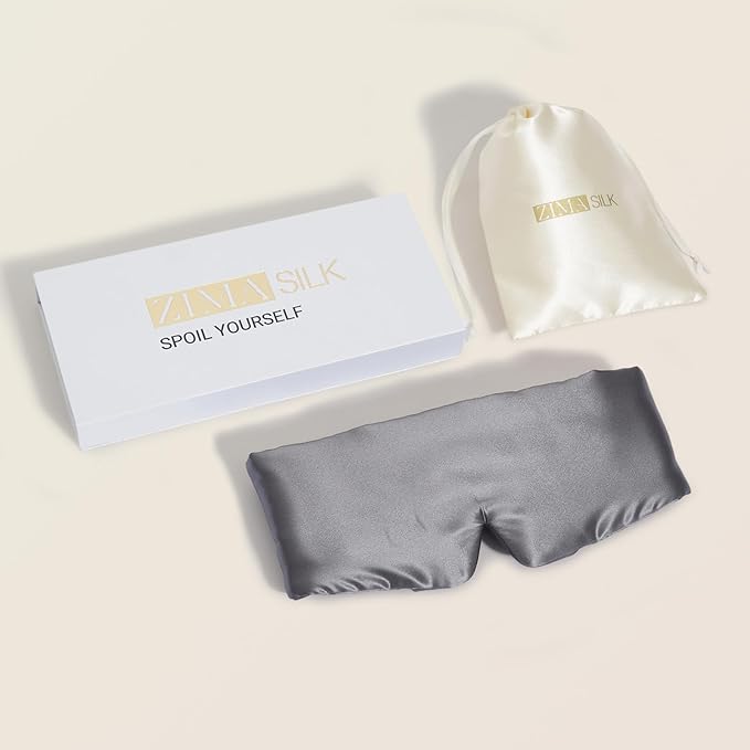 ZIMASILK 100% 22 Momme Mulberry Silk Sleep Mask - Full Silk Filled, Ultra-Soft & Breathable, Face-Hugging Blackout Eye Cover for Sleeping (Blackish Grey) - Bloomnest