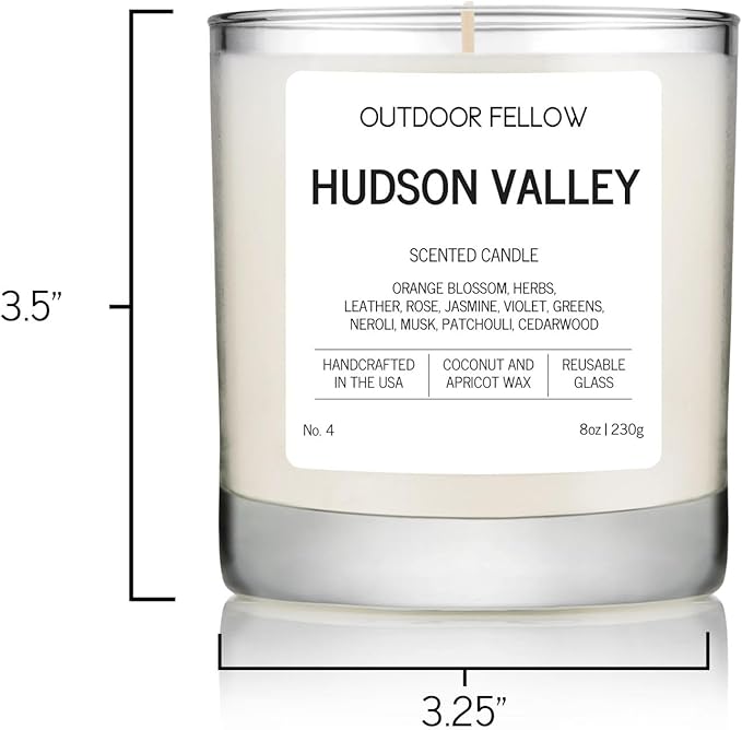 Outdoor Fellow Hudson Valley Scented Candle, 8oz, Coconut & Apricot Wax Blend, Orange Blossom, Jasmine, Patchouli, Reusable Glass, 40-50 Hour Burn Time - Bloomnest