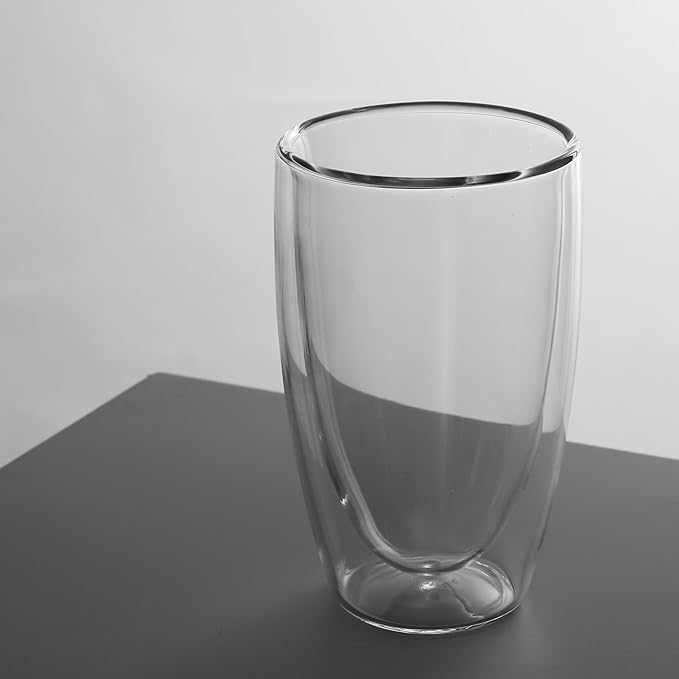 NIRA.Z 2 Pack16oz Double Wall Glass Coffee Mugs, No Hole Bottom, Insulated Borosilicate Glass Coffee Cups, Clear Mugs for Hot & Cold Beverages, Perfect for Espresso, Latte, Tea, Cappuccino - Bloomnest