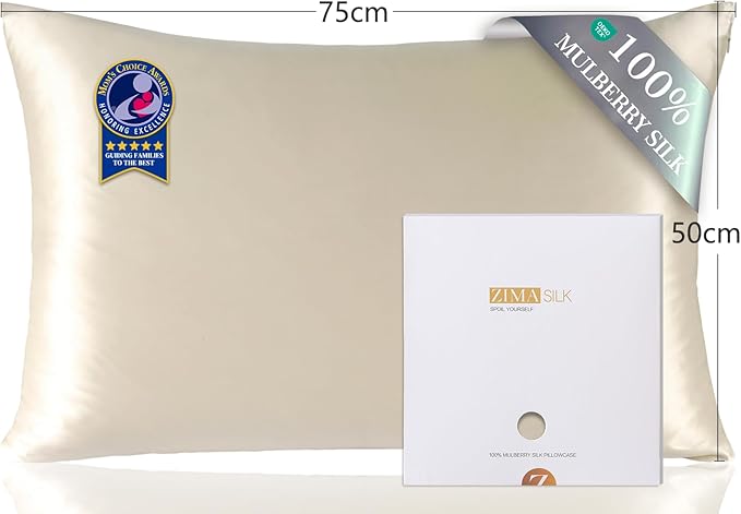 ZIMASILK 100% Pure Mulberry Silk Pillowcase for Hair and Skin Health,Soft and Smooth,Both Sides Premium Grade 6A Silk,600 Thread Count,with Hidden Zipper,1pc (Queen 20''x30'',Beige) - Bloomnest
