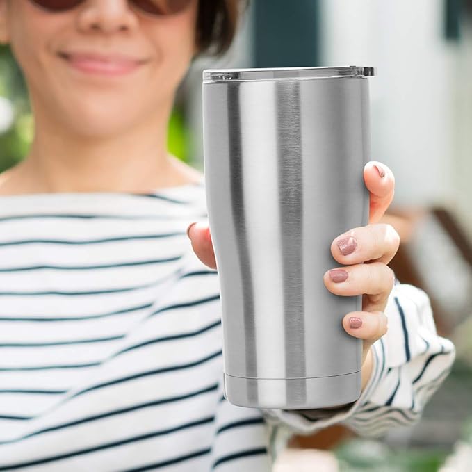 DOMICARE 20oz Tumbler with Lid Stainless Steel Tumblers Bulk, Double Wall Vacuum Insulated Coffee Travel Mug Powder Coated Tumbler, 4 Count (Pack of 1) Stainless Steel - Bloomnest