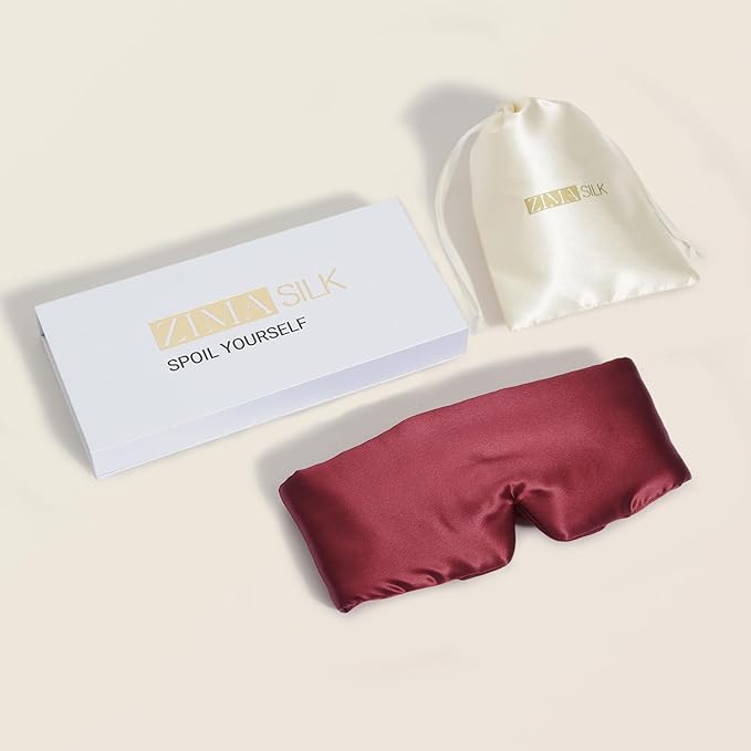 ZIMASILK 100% 22 Momme Mulberry Silk Sleep Mask - Full Silk Filled, Ultra-Soft & Breathable, Face-Hugging Blackout Eye Cover for Sleeping (Burgundy) - Bloomnest