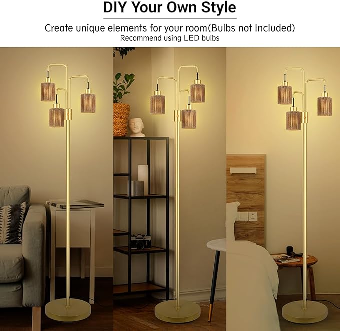 BoostArea Industrial Floor Lamp for Living Room,Gold Modern Standing Lamp Stand Up Lamp with 3 Light, Bulbs Not Included,Simple Design Floor Lamp for Bedroom, Living Room, Office, Kids Room, Reading - Bloomnest