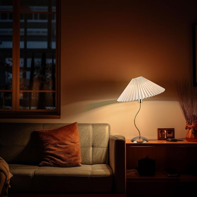 KUNJOULAM Small Pleated Table Lamp, Bedside Nightstand Lamp with Beige Lampshade, Morden Mini Lamp for Bedroom Home Office Decor, E12 Bulb Included - Bloomnest
