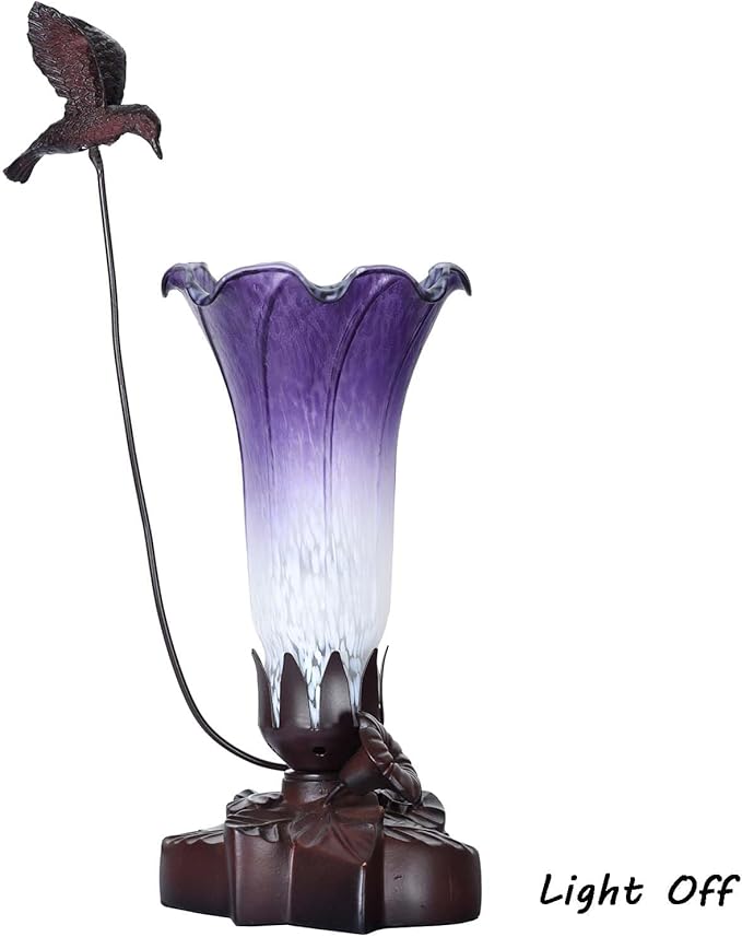 Bieye LL102 Hummingbird Flying Over Lily Flower Blown Glass Table Lamp for Home Decor (White Indigo, 4.25Wx12H)