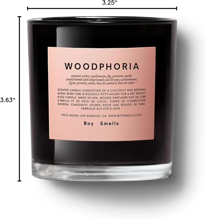 Boy Smells - Woodphoria Scented Candles for Men and Women - 8.5 oz - Soy, Coconut Wax Candle Blend - Aromatic Candles for Home with Fig, Sandalwood and Jasmine - 50-Hour Burn - Cotton Wick - Bloomnest