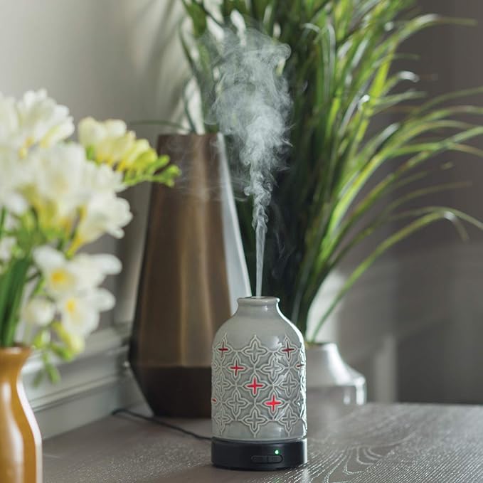 Airome Jasmine Medium Essential Oil Diffuser|100 mL Humidifying Ultrasonic Aromatherapy Diffuser 8 Colorful LED Lights, Intermittent & Continual Mist, Auto Shut-Off Airom%C3%A9