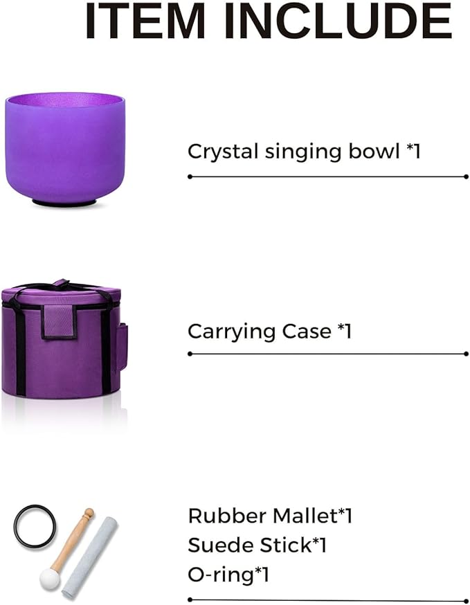 8 Inch Purple B Note 432hz Crown Chakra Crystal Singing Bowl Healing with Carrying Case and Rubber Mallet Suede Strikers Oring - Bloomnest