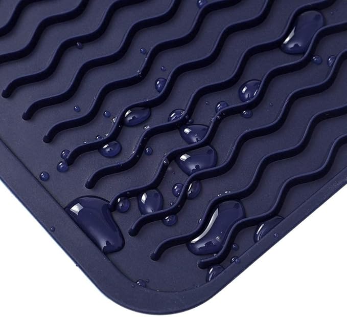 Silicone Dish Drying Mat for Multiple Usage,Easy clean,Eco-friendly,Heat-resistant Silicone Mat for Kitchen Counter,Sink,Bar,Bottle,or Cup Navy Blue M 17 inches x 6 inches - Bloomnest