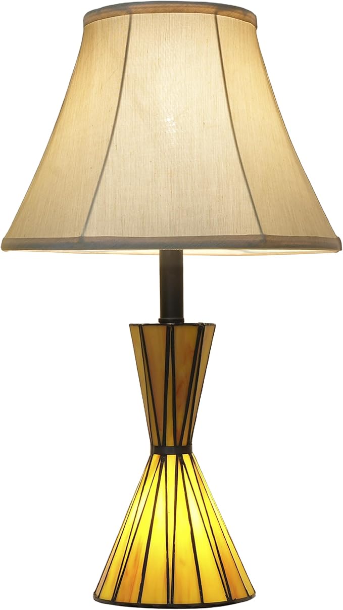 Modern Table Lamps Set of 2 with Hand Crafted Stained Glass Night Lights 3-Way Dimmable Bedside Lamps with Yellow Fabric Shades for Home Decor - Bloomnest