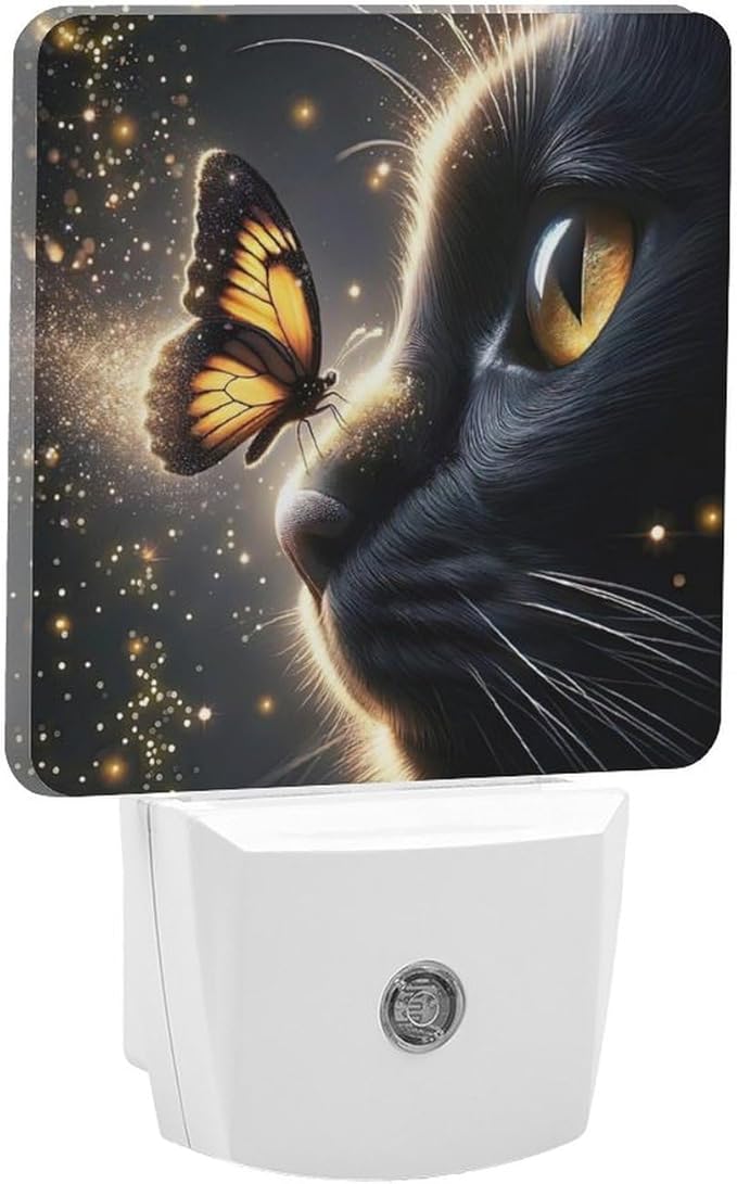 Cat Butterfly Night Light, Plug into Wall Decor Nightlights for Bedroom, Bathroom, Hallway, Kitchen, with Dusk to Dawn Light Auto Sensors LED Night Lights for Boys Girls Women Men Room Gifts - Bloomnest