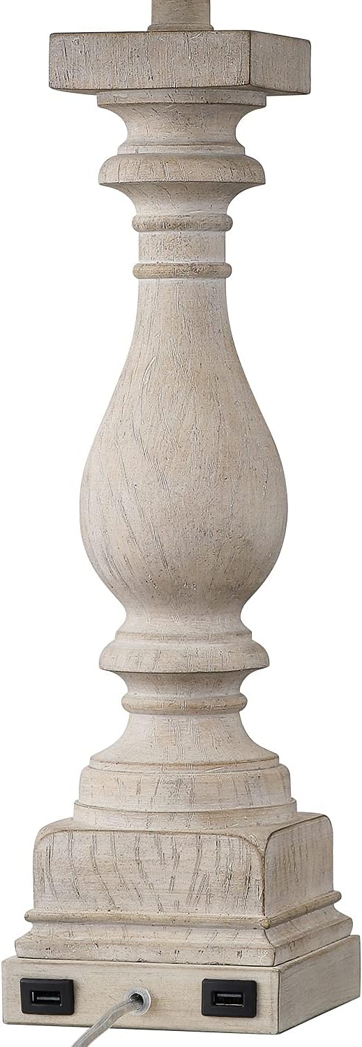 BOBOMOMO 27" Table Lamp with USB C+A Charging Ports Set of 2 Antique Nightstand Lamp for Bedroom Living Room Farmhouse Office Retro Rustic Resin Bedside Desk Lamps Washed White - Bloomnest