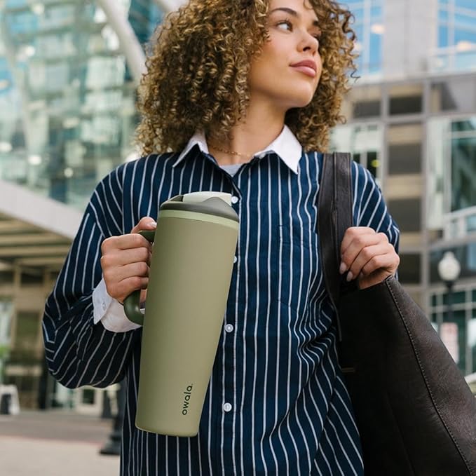 Owala FreeSip Tumbler Insulated Stainless Steel Water Bottle with Built-in Straw and Side Handle, For Travel, Work, School, and Sports, 40oz, BPA Free, Leak Proof, Off Road Owala