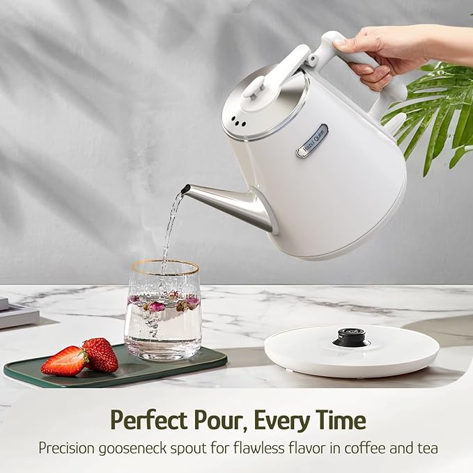 Hazel Quinn Electric Kettle - 1L/34oz Small Tea Kettle, 800W Fast Boil, All 304 Stainless Steel Interior, Double Wall for Cool Touch and Thermal, Auto Shut-Off, BPA-Free, Cordless - Pearl White - Bloomnest
