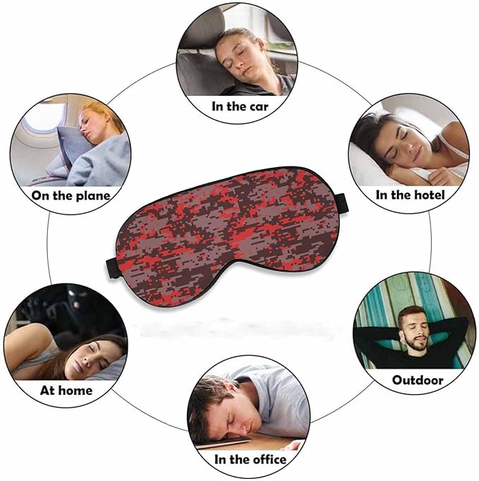 Red Grey Camo Sleep Eye Mask Camouflage Roof Tile Rooftop Men Women Sleep Mask with Adjustable Strap Eye Cover Eye Shade for Travel, Nap,Meditation - Bloomnest