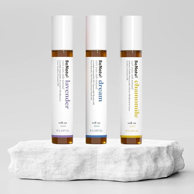 Benatu Essential Oil Roll On Set (Dream, Lavender, Chamomile), Aromatherapy Roller for Massage, Body Skin Care, Home - Natural Fragrance Gift for Women and Men - Bloomnest
