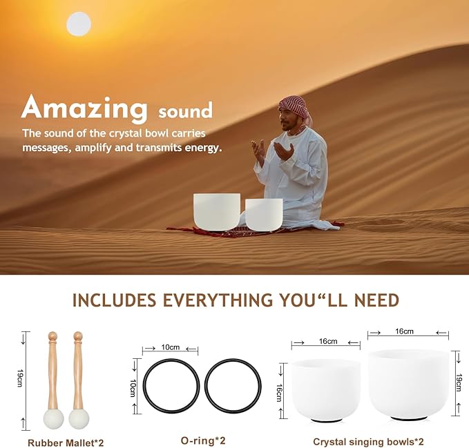 Couple of 2 PCS Crystal Singing Bowl Set, 8" F note Heart Chakra and 10" C note Root Chakra, Sound Bowl Meditation Set for Healing with Carry Case Bag. - Bloomnest