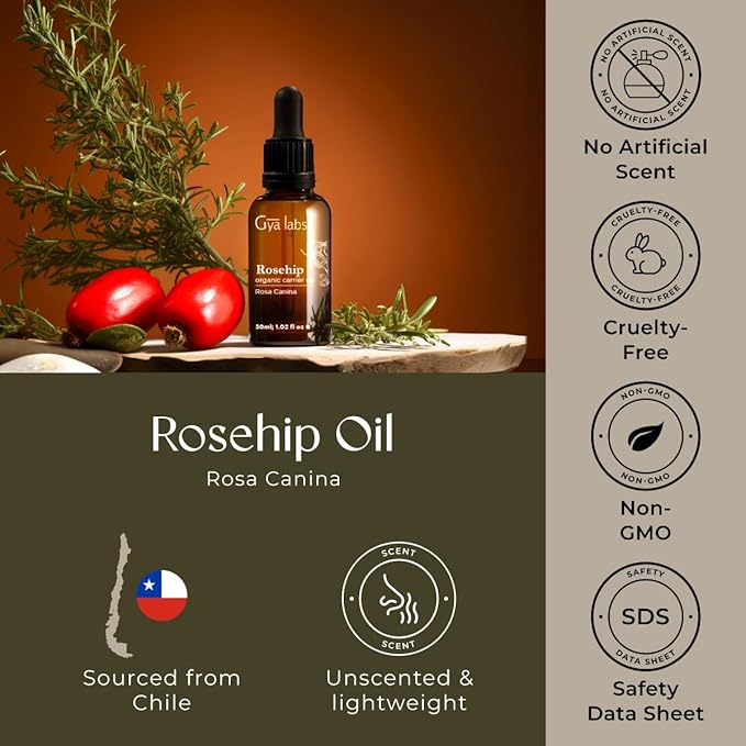 Gya Labs Rosehip Carrier Oil - 1 Fl Oz - for Hair, Skin, Face, Scalp & Body Massage - Bloomnest