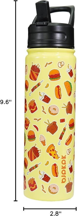 BJPKPK Insulated Water Bottle with Straw Lid, 22 oz Stainless Steel Metal Water Bottles, Reusable Leak Proof BPA Free Water Bottles, Cups, Thermo, Yummy - Bloomnest