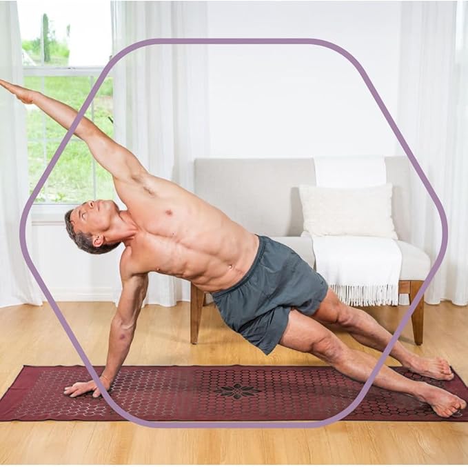 Clever Yoga Hot Yoga Mat Towel – Non-Slip Grip for Hot Yoga, Sweat Absorbent, Honeycomb Silicone Grip, Stays Flat – Ideal for Pilates, Travel, Washable & Lightweight - Burgundy