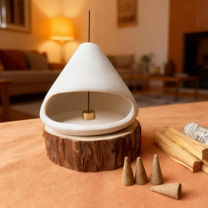 Handcrafted Clay Smudge Pot-Mini Chimenea Incense Holder Burner for Sage, Copal & Palo Santo-Palo Santo Holder Burner-Perfect Anxiety Relief Gift for Women, Zongzi Style, White - Bloomnest