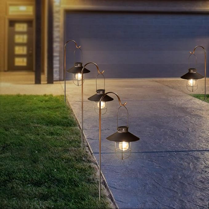 pearlstar Solar Lantern Outdoor Hanging Light Metal Farmhouse Solar Lamp with Warm White Edison Bulb Design for Garden Yard Patio Porch Decor (Brushed Copper) - Bloomnest
