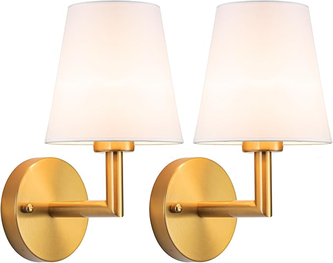 Battery Operated Wall Sconces Set of 2 with RGB Bulb for Bedroom Living Room Bathroom(Brass-13inch) - Bloomnest