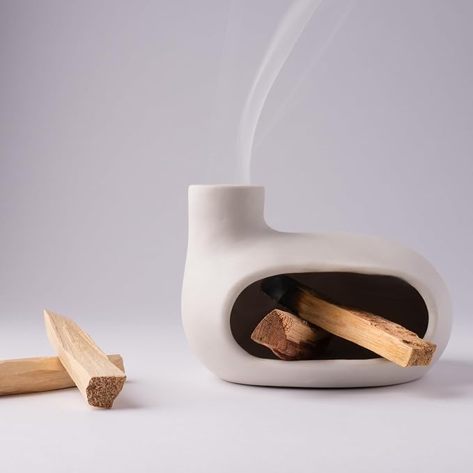 Modern Palo Santo Holder Ceramic Burner for Meditation and Energy Cleansing - Handcrafted Smudge Bowl for Wood Sticks, Sage, and Incense Cones - Bloomnest