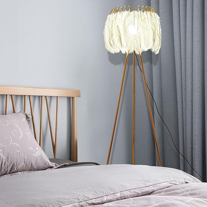 Nordic Feather Floor Lamp Modern Art Family Iiving Room Bedroom Creativity LED Decorative Standing Light (G) - Bloomnest